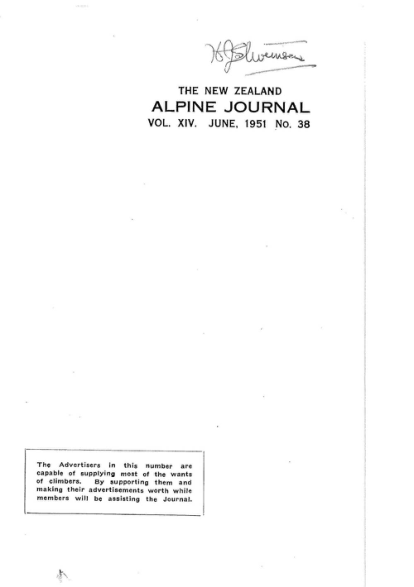 New Zealand Alpine Journal 1951 Vol 14 No 38 cover